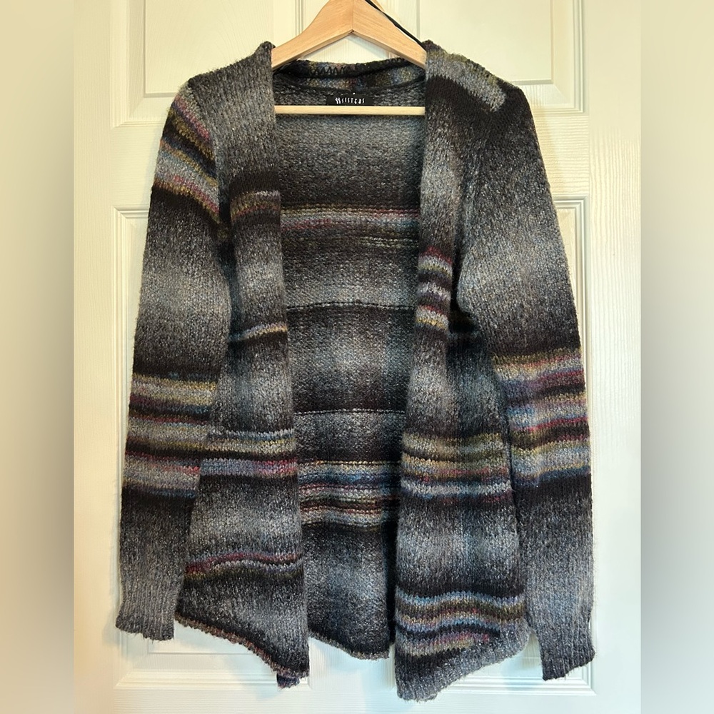 Gray Knit Multicolor Striped Cardigan